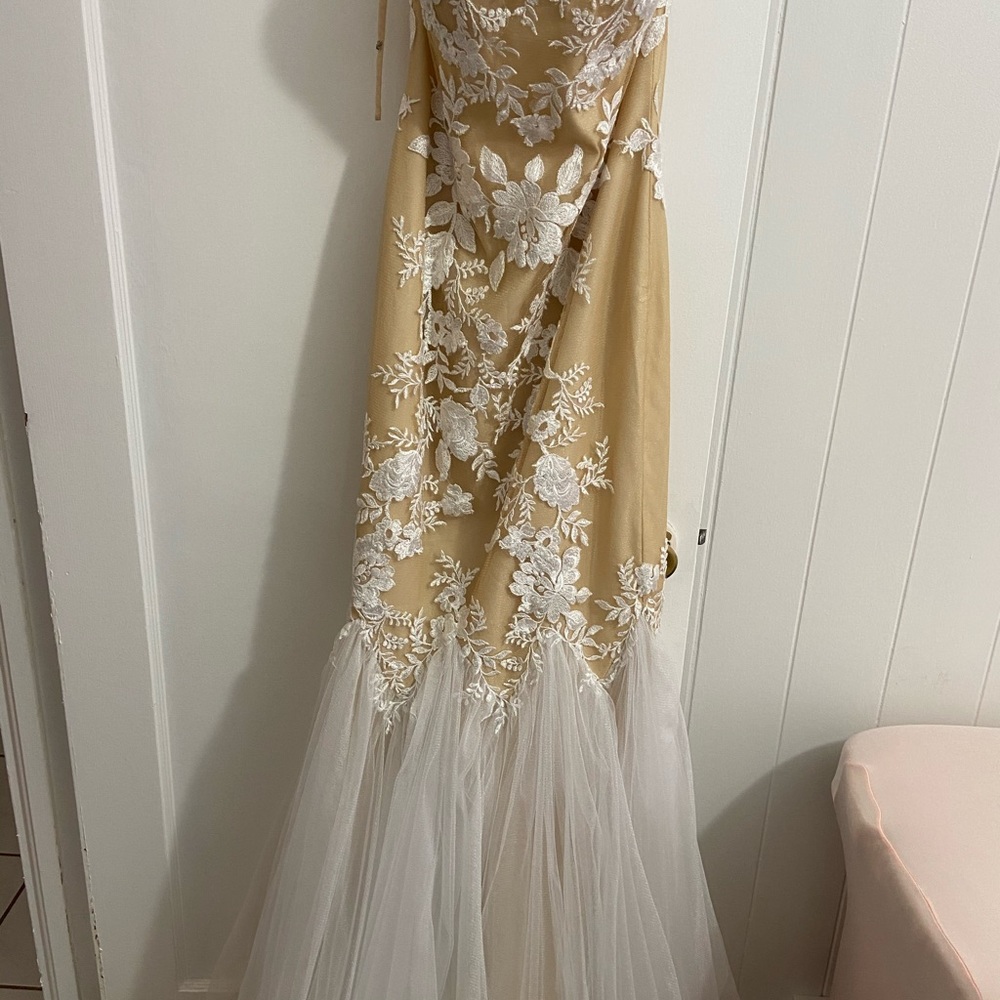 Tan evening gown/ wedding dress/ military ball out